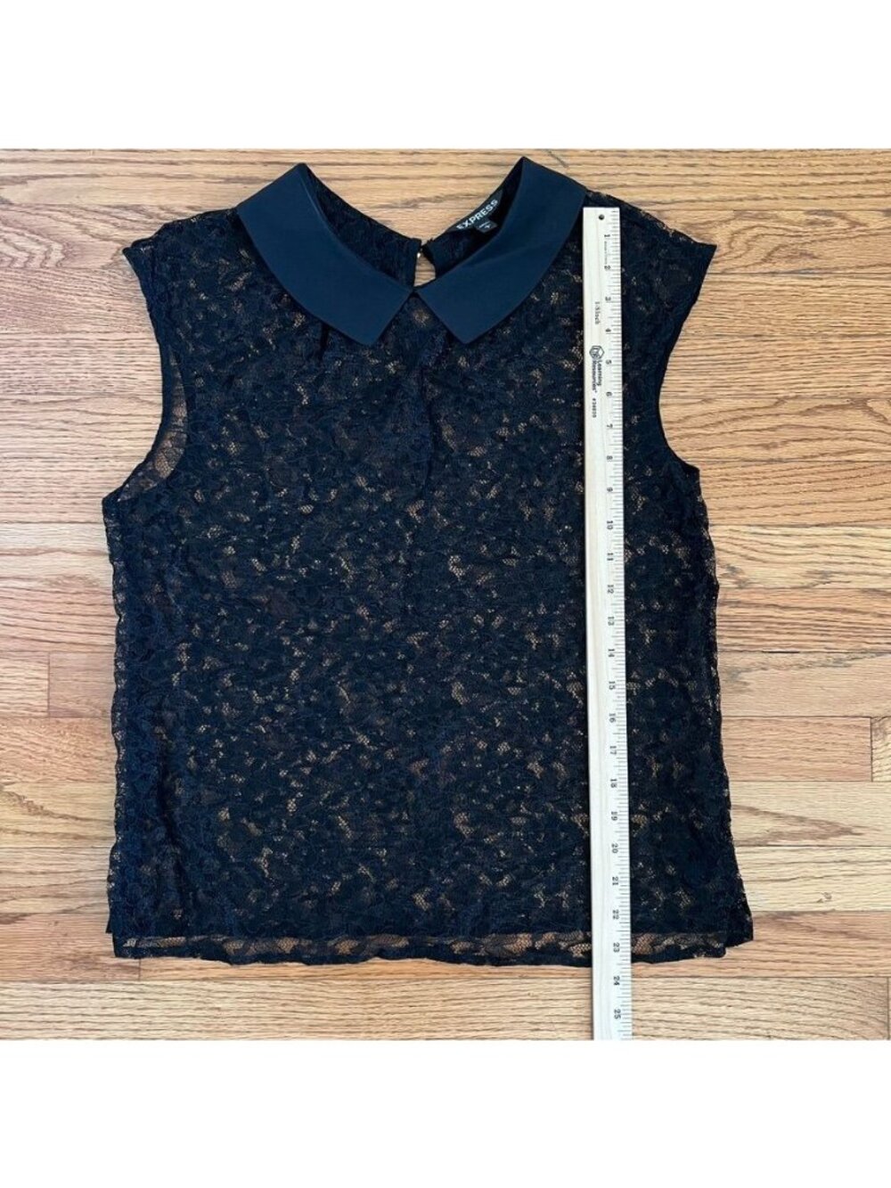 Y2K Womens Sz L Top Black Sheer Lace Peter Pan Collar Whimsigoth Fairy Grunge - Picture 11 of 11